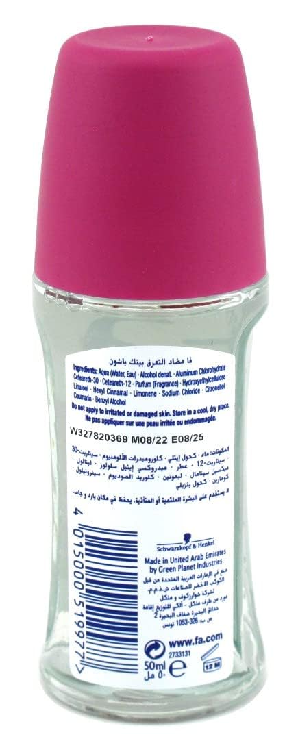 Fa Déodorant Roll-On Rose Passion, emballage trio pratique au quotidien.