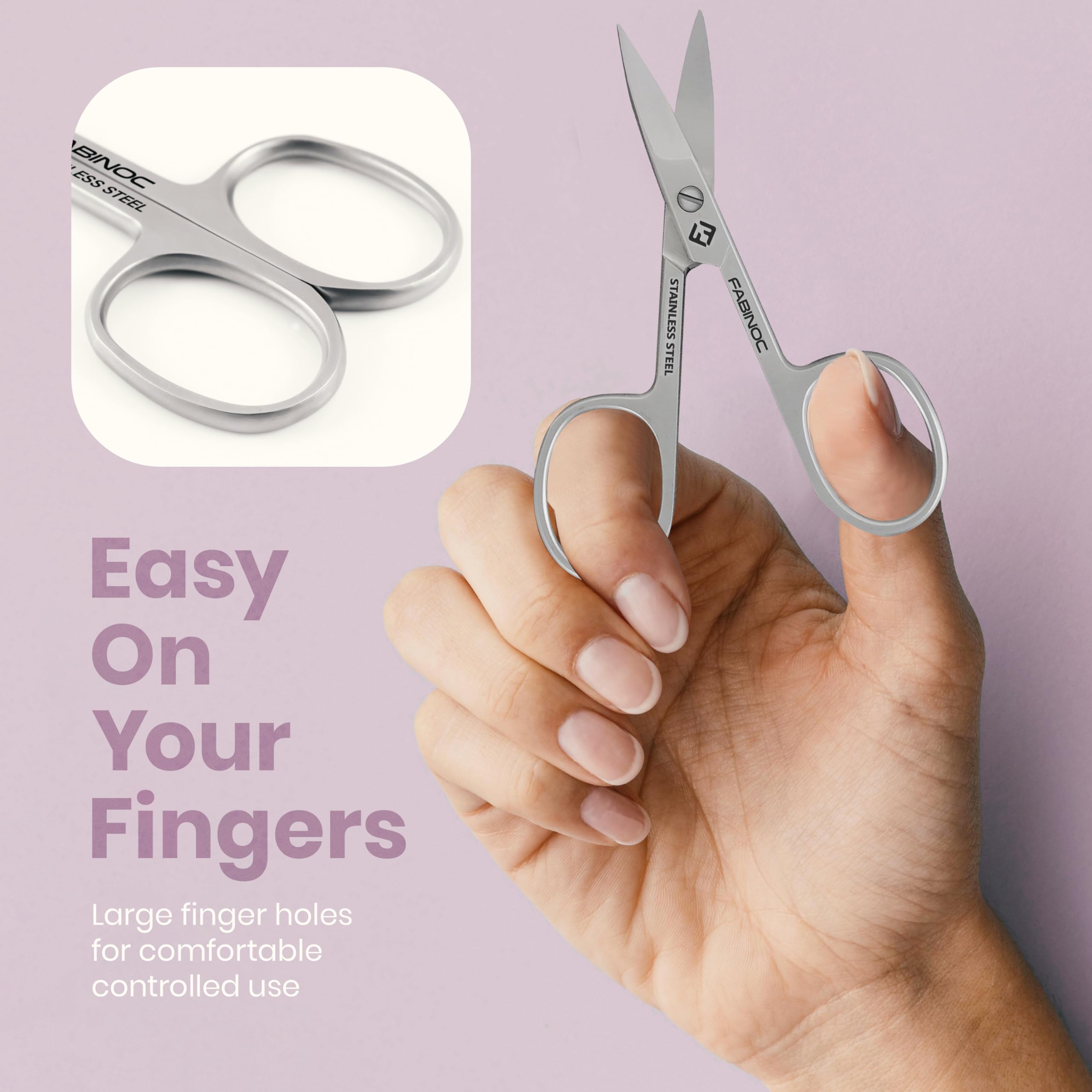 FABINOC Ciseaux à ongles à lames courbes, précision douce pour contours.