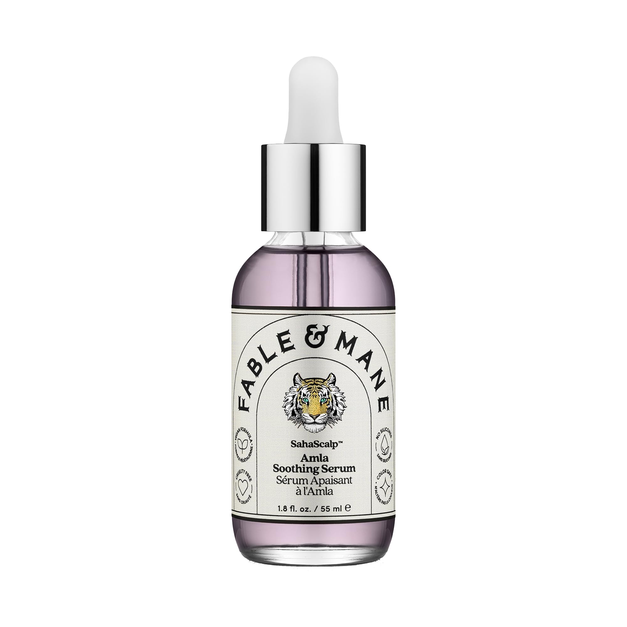 Sérum Amla Fable & Mane en bouteille, purifie et équilibre le cuir chevelu.