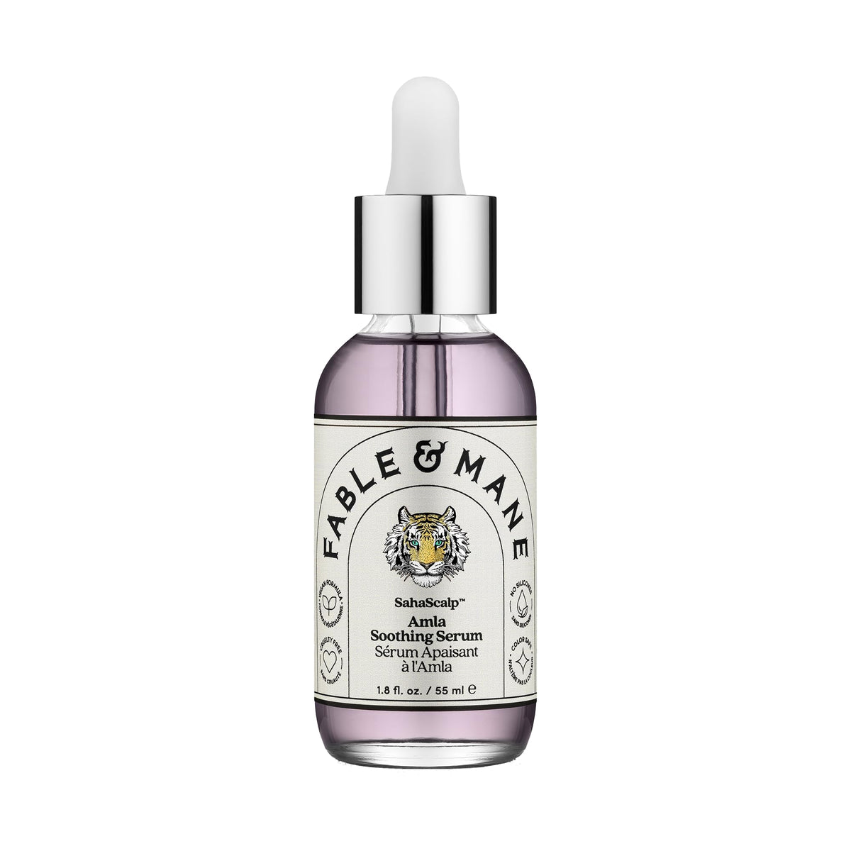 Sérum Amla Fable & Mane en bouteille, purifie et équilibre le cuir chevelu.
