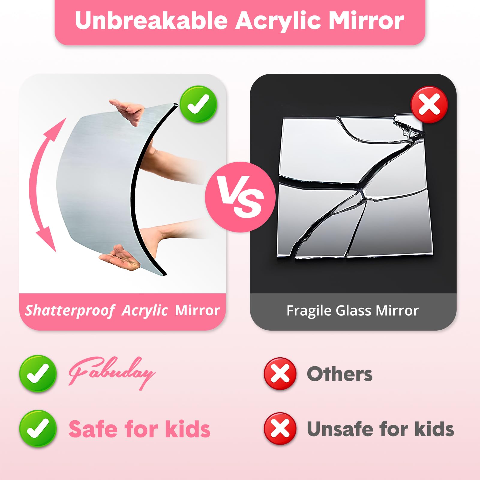 Fabuday Miroir pendu rechargeable 44 LEDs, lumière continue lors des répétitions.
