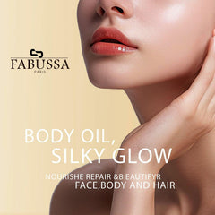 Fabussa huile scintillante : application sur peau pour un éclat durable et subtil.