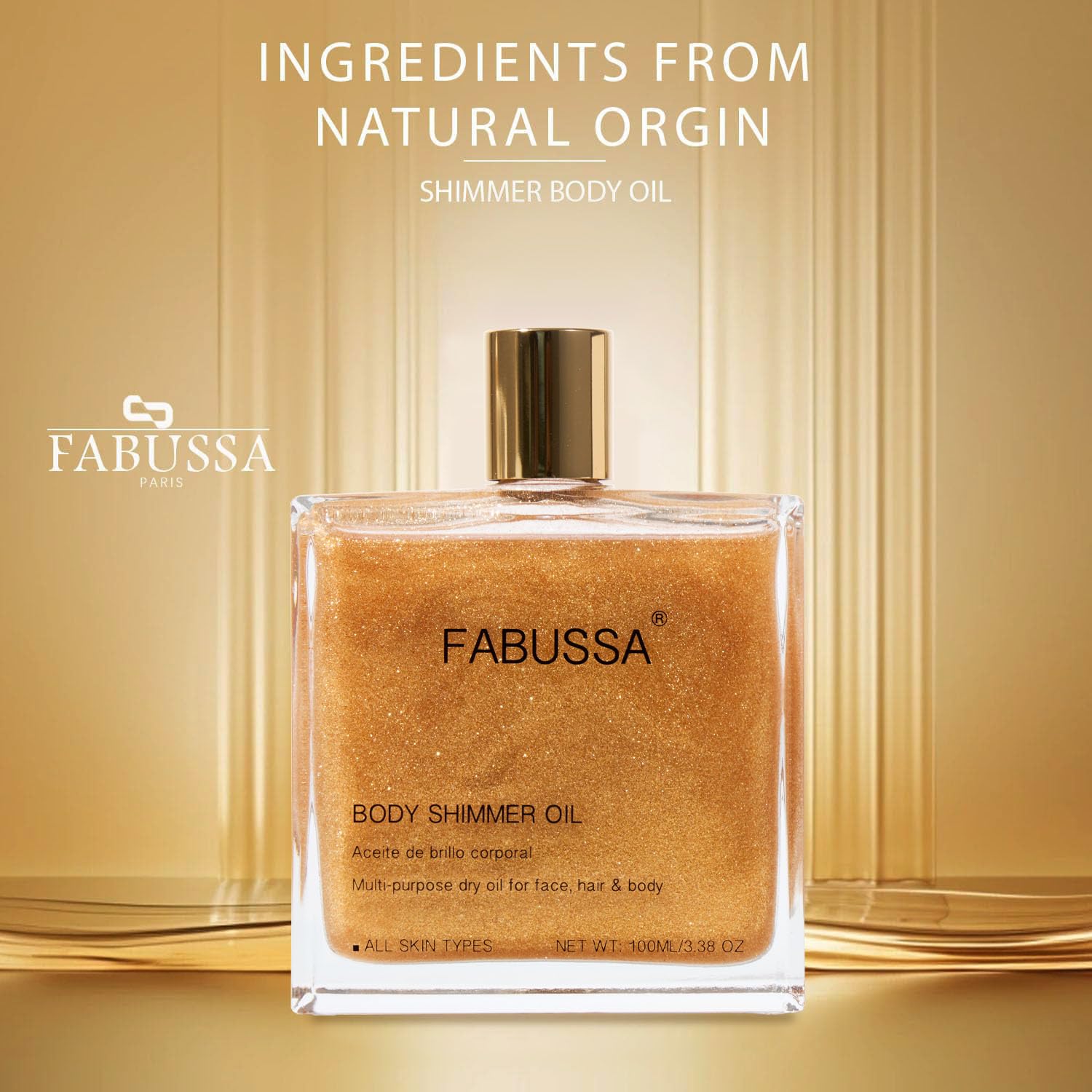 Fabussa huile scintillante : texture sèche qui hydrate rapidement la peau.