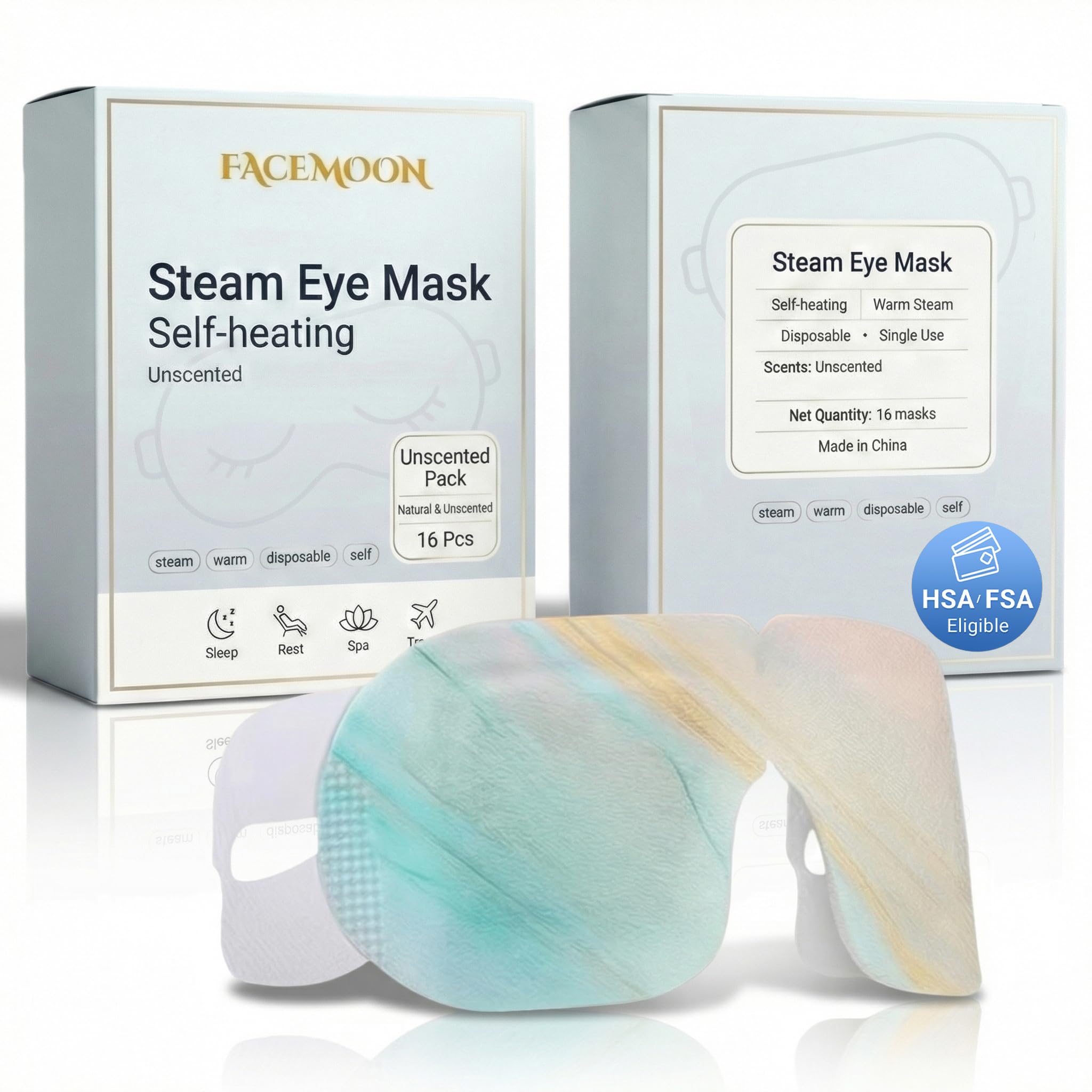 FACEMOON Masque yeux chauffant – emballage individuel pratique pour déplacement