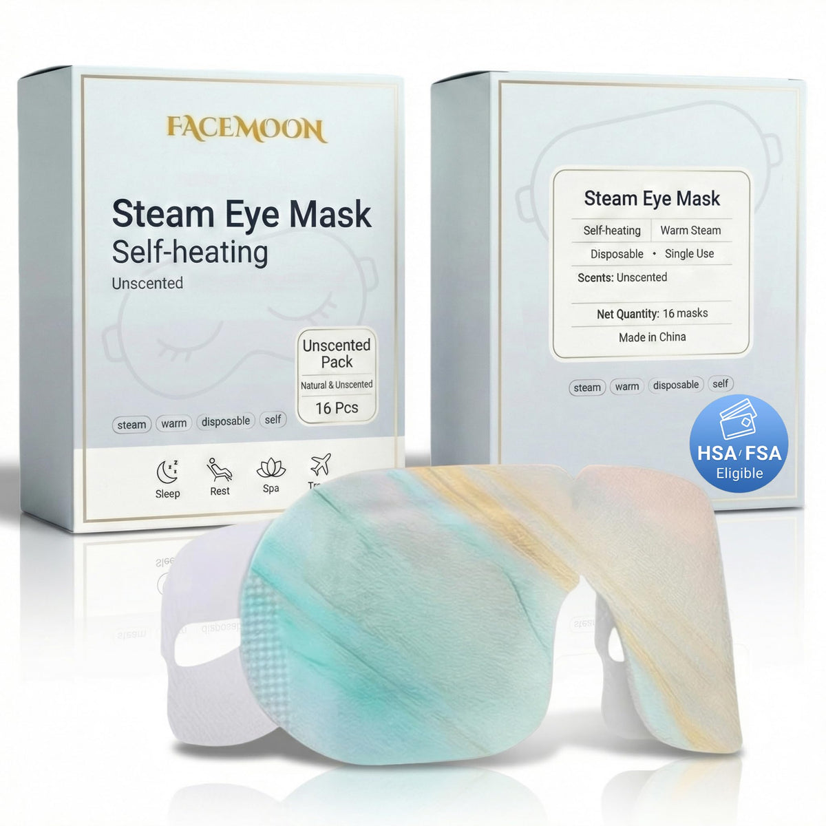 FACEMOON Masque yeux chauffant – emballage individuel pratique pour déplacement