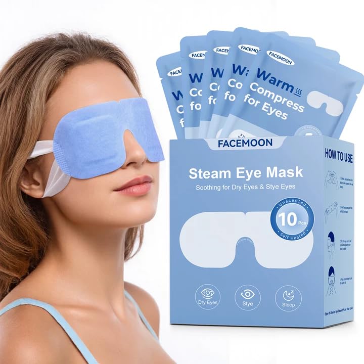 FACEMOON Masque yeux chauffant pack 10, confort instantané en voyage.