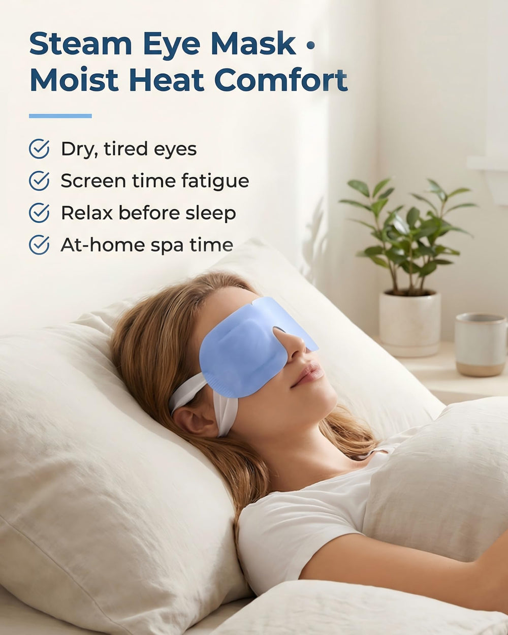 FACEMOON Masque yeux chauffant voyage avion, chaleur douce pour yeux fatigués.