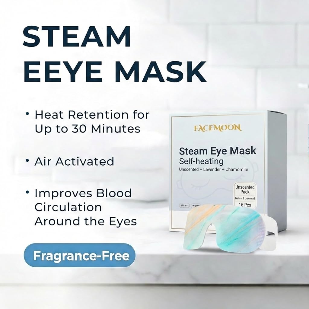 FACEMOON Masque yeux chauffants – sans micro-ondes, confort immédiat en voyage
