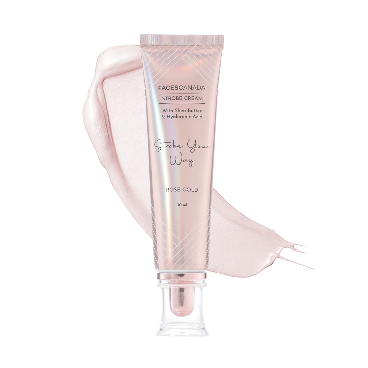 FACESCANADA Strobe Cream Rose Gold, bouteille élégante, base lumineuse pour un teint éclatant.