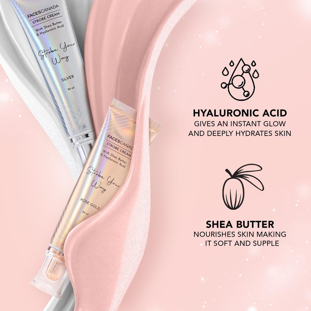 FACESCANADA Strobe Cream Rose Gold, effet hydratant longue durée pour peau douce et souple.