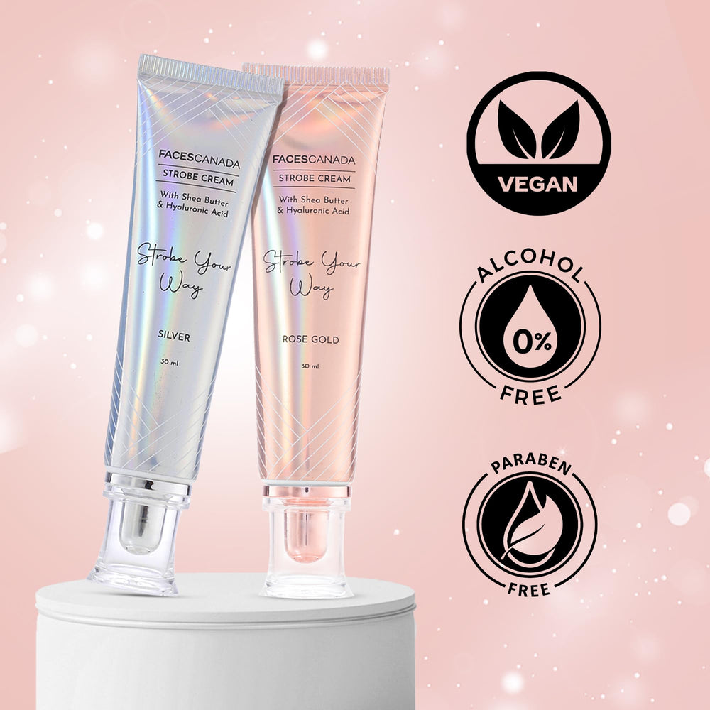 FACESCANADA Strobe Cream Rose Gold, emballage élégant et étiquette claire pour une expérience premium.