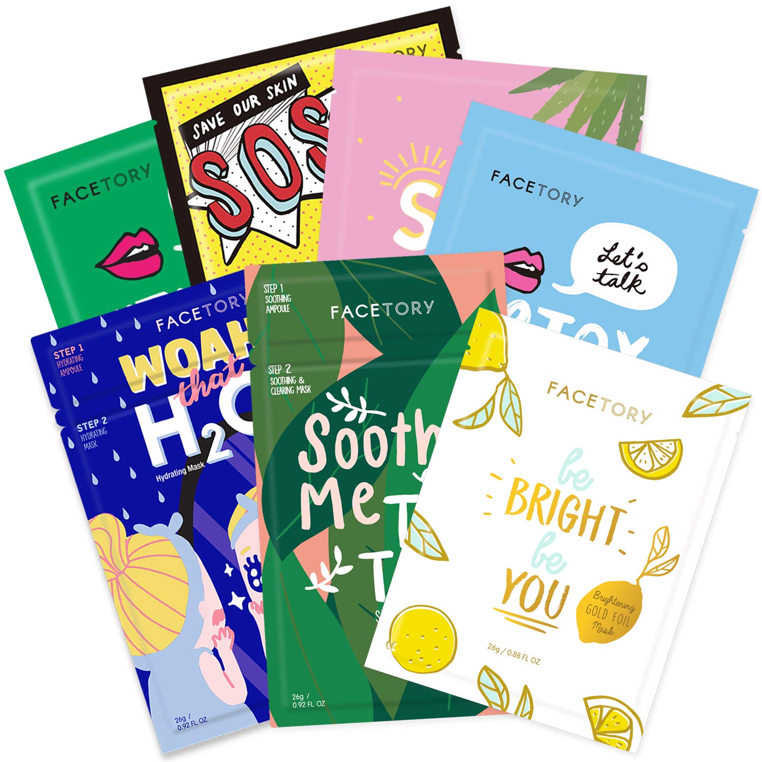 FACETORY Best of 7 packaging showcases the sheet mask set for display and gifting.