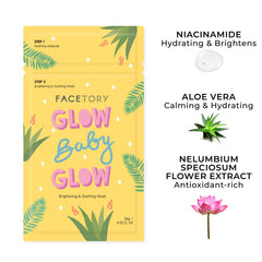 FACETORY Glow Baby Glow sheet mask on face delivers hydration