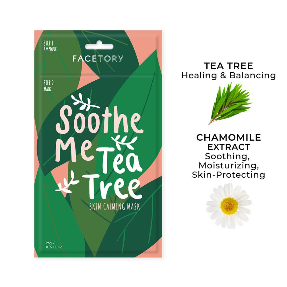 FACETORY masque Tea Tree camomille sur coton hydrate et apaise la peau.
