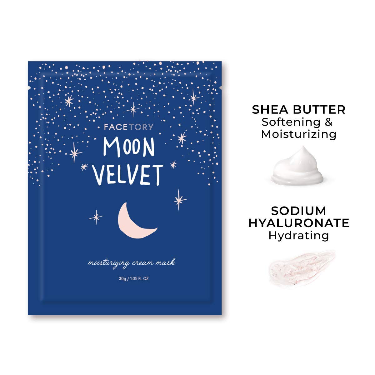 Facetory Moon Velvet with shea butter nourishes dry patches