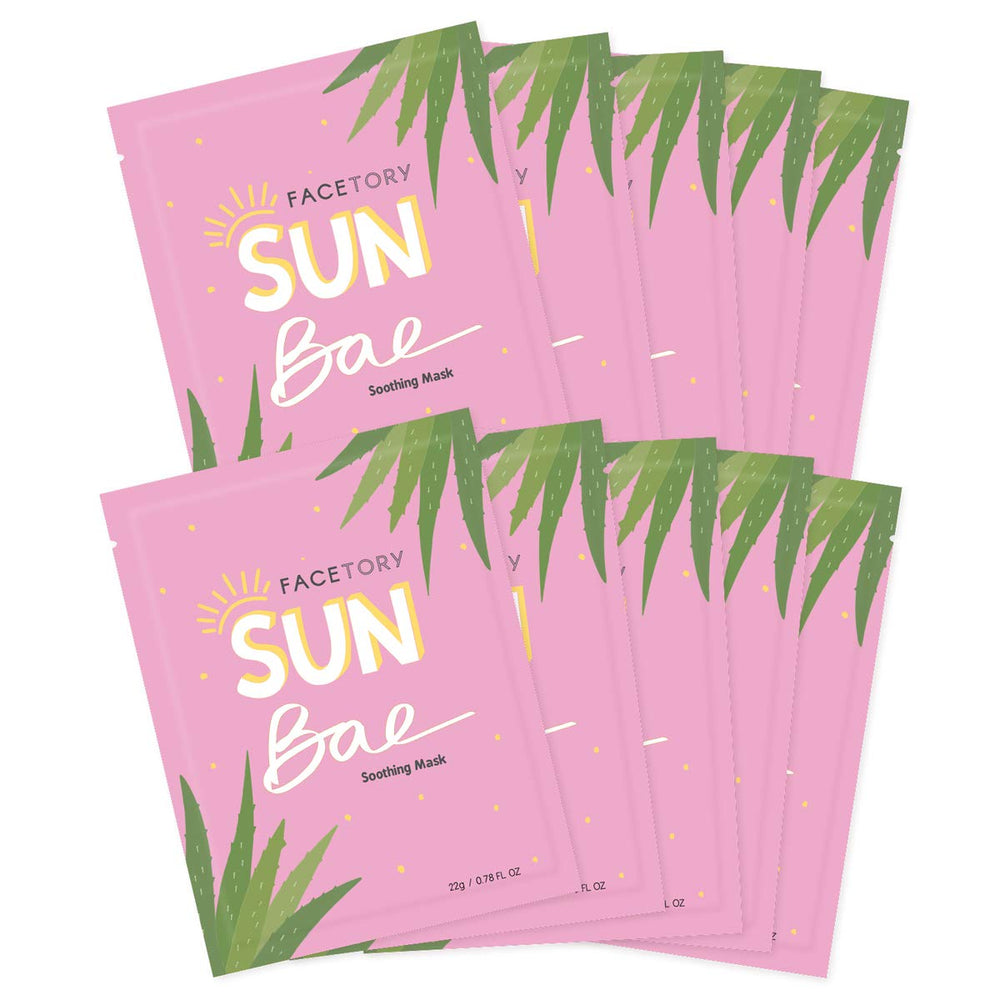 FACETORY Sun Bae masque-feuille aloé — hydratation et apaisement après soleil.