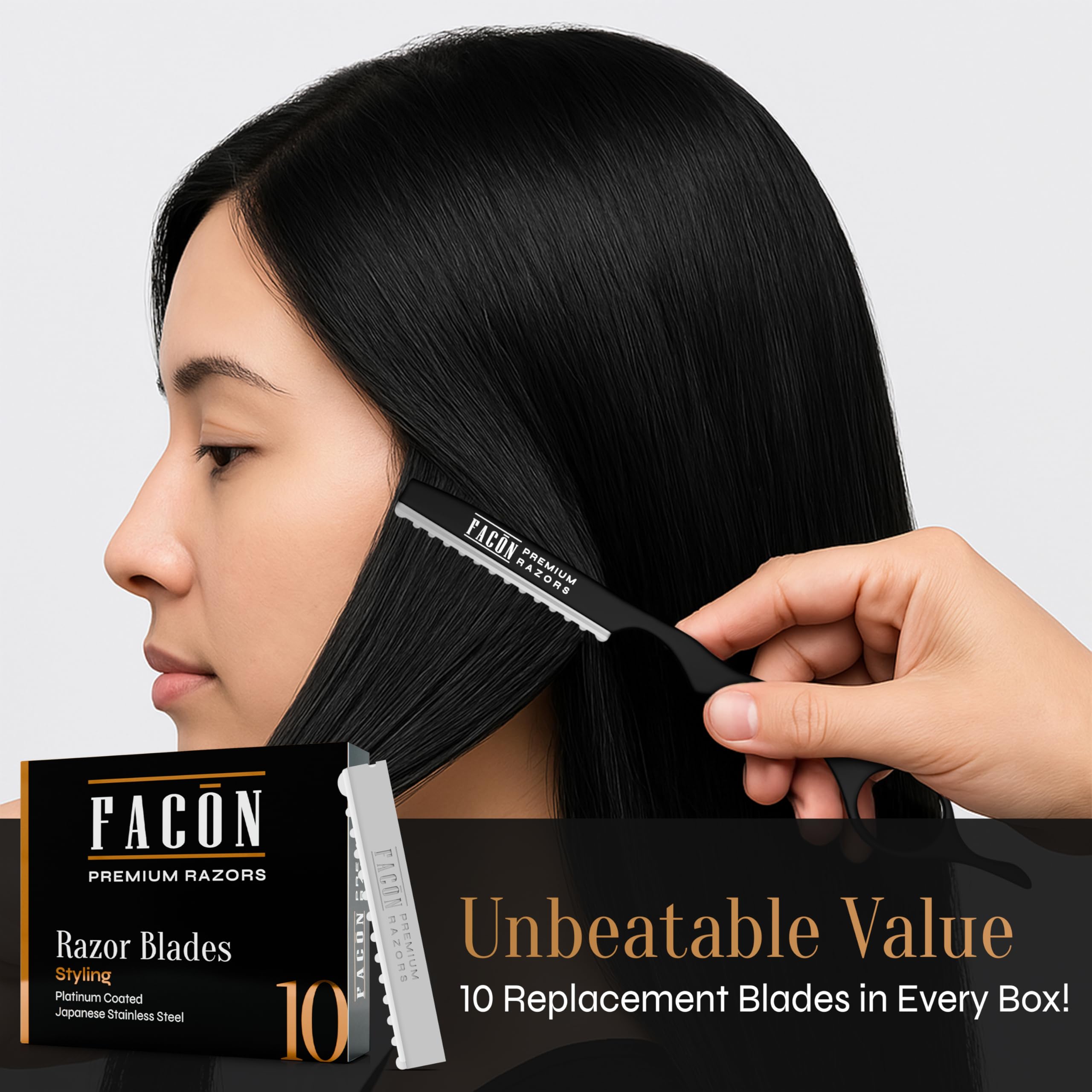 Rasoir pour cheveux FACON Faether utilisé sur cheveux épais et fins.