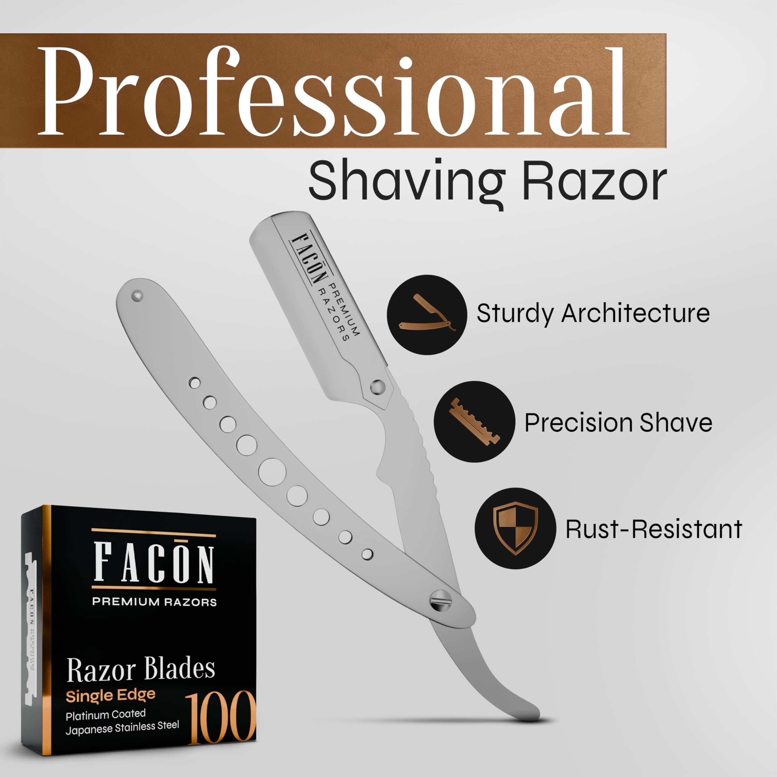 FACON poignee-ergonomique rasoir droit pour prise en main confortable.