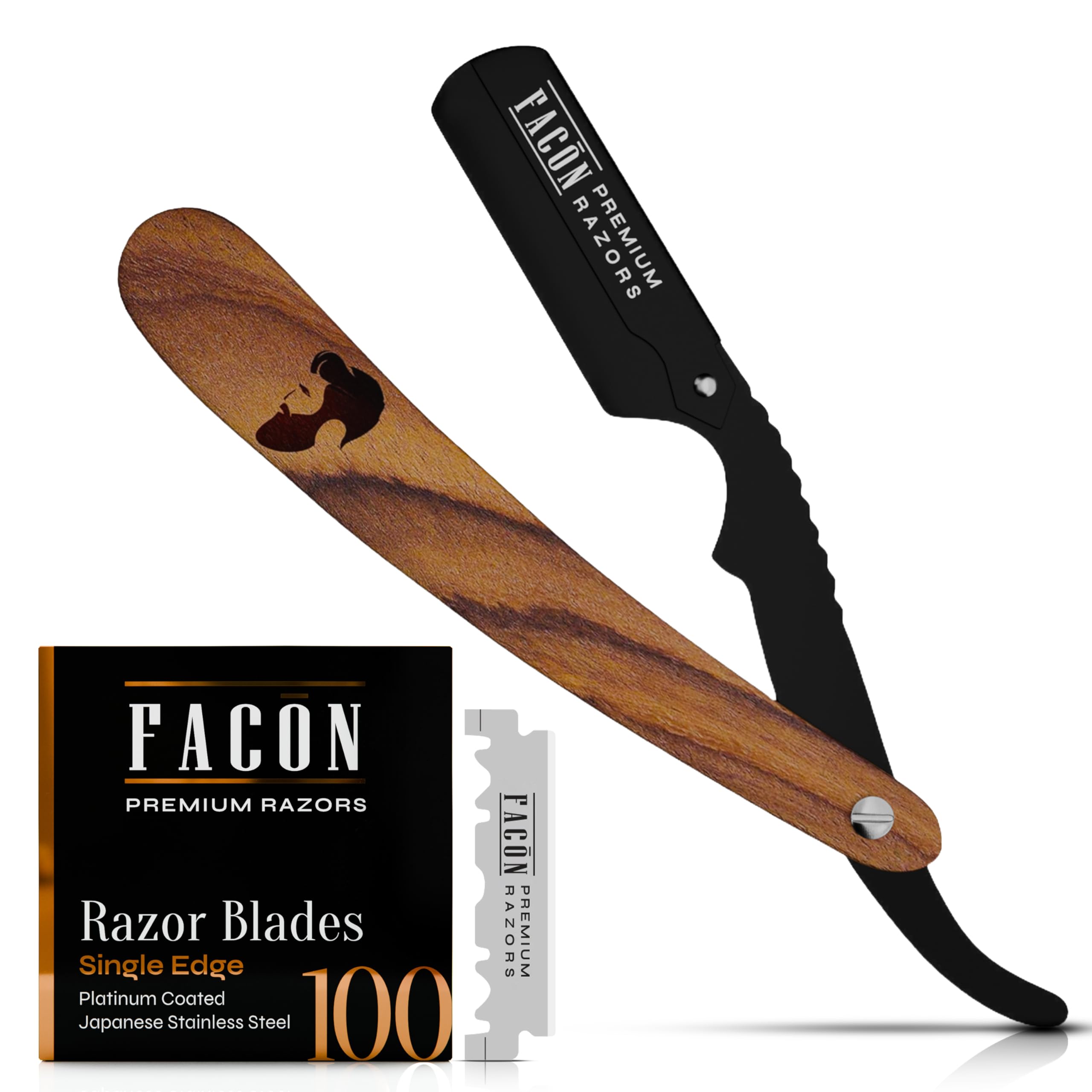 FACON rasoir droit pro avec manche en bois pour un rasage précis.