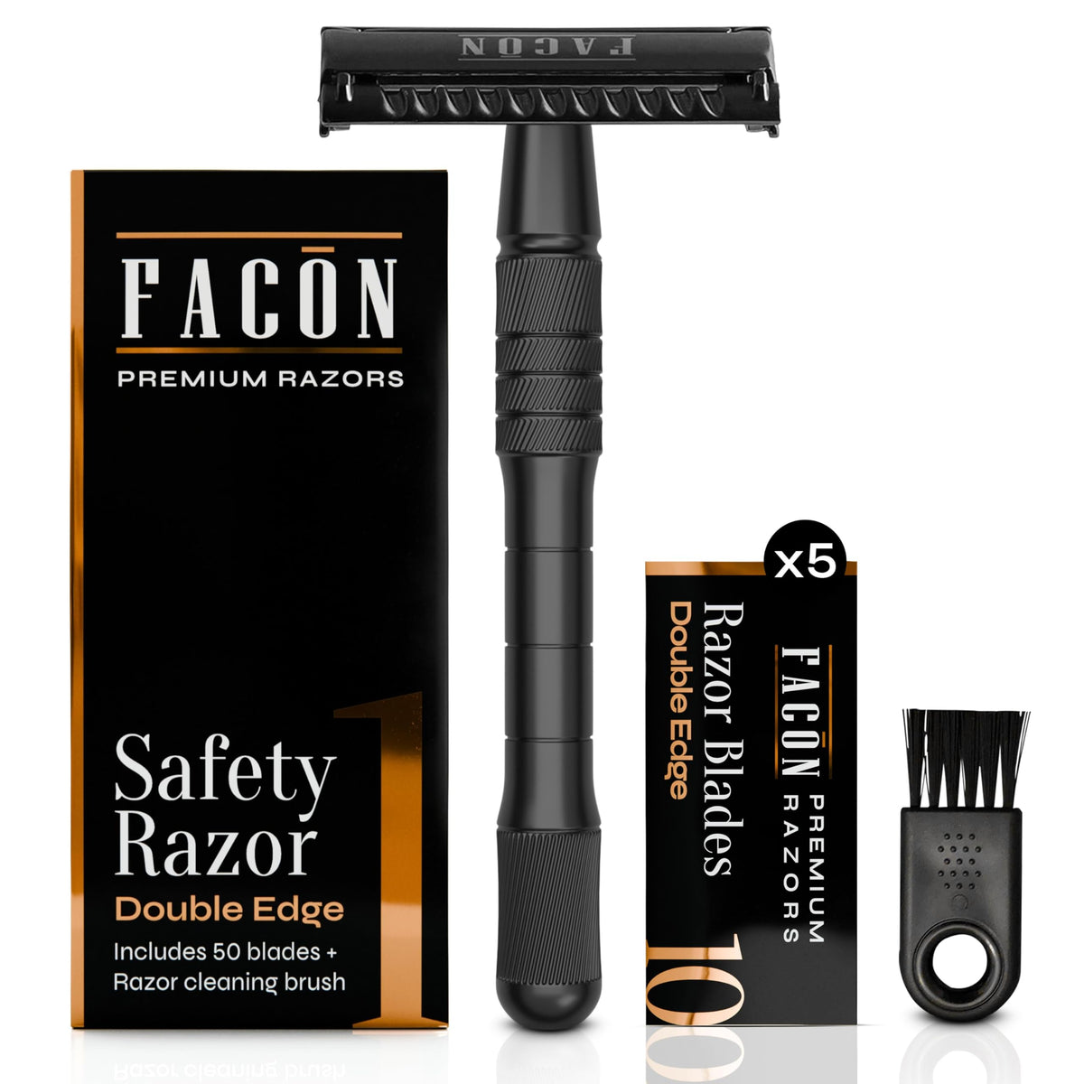 Facón rasoir sécurité double tranche avec ouverture papillon pour un rasage précis et doux.