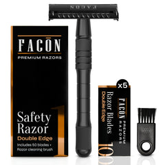 Facón rasoir sécurité double tranche avec ouverture papillon pour un rasage précis et doux.