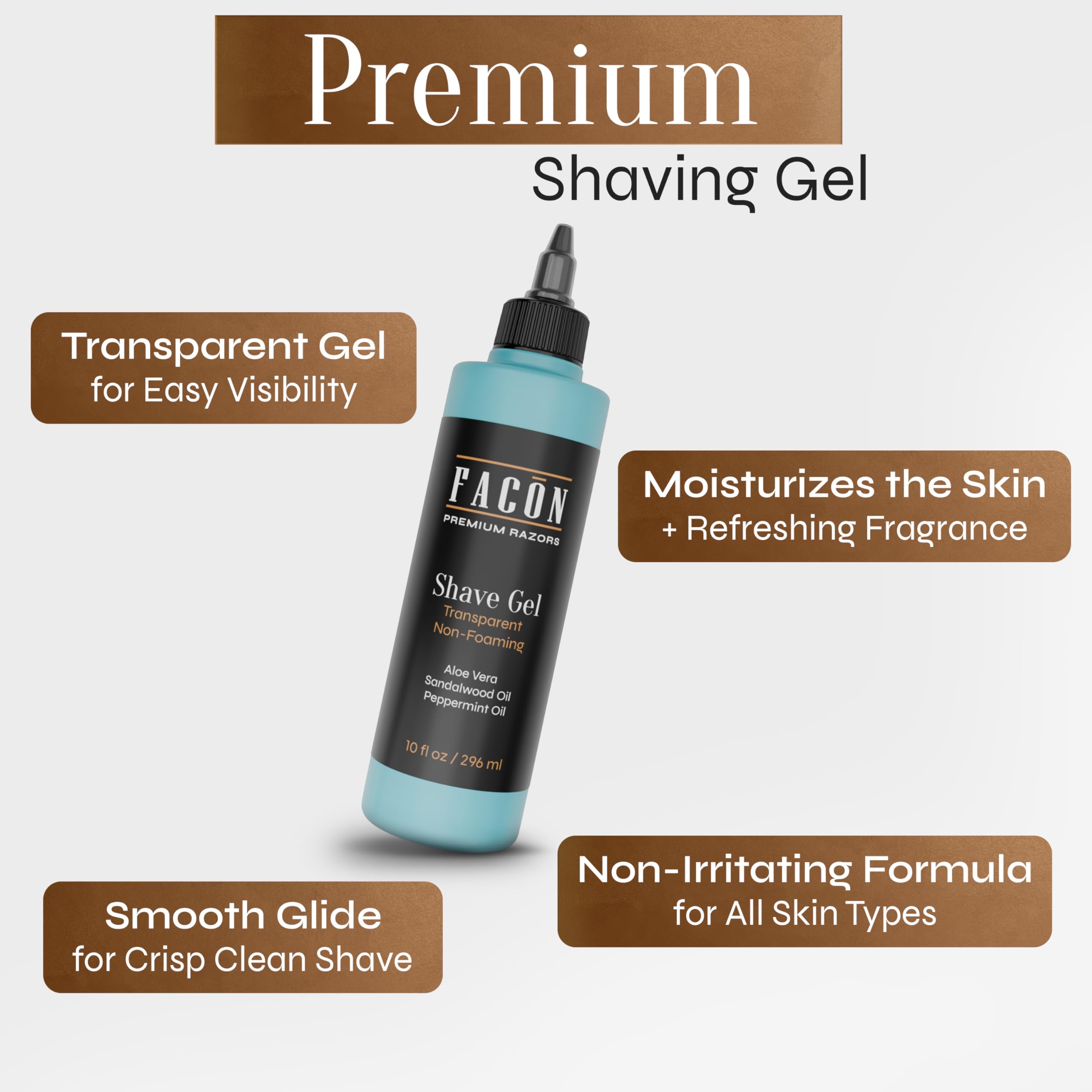 FACON Aloe Vera soothes irritated skin for comfortable shaving.