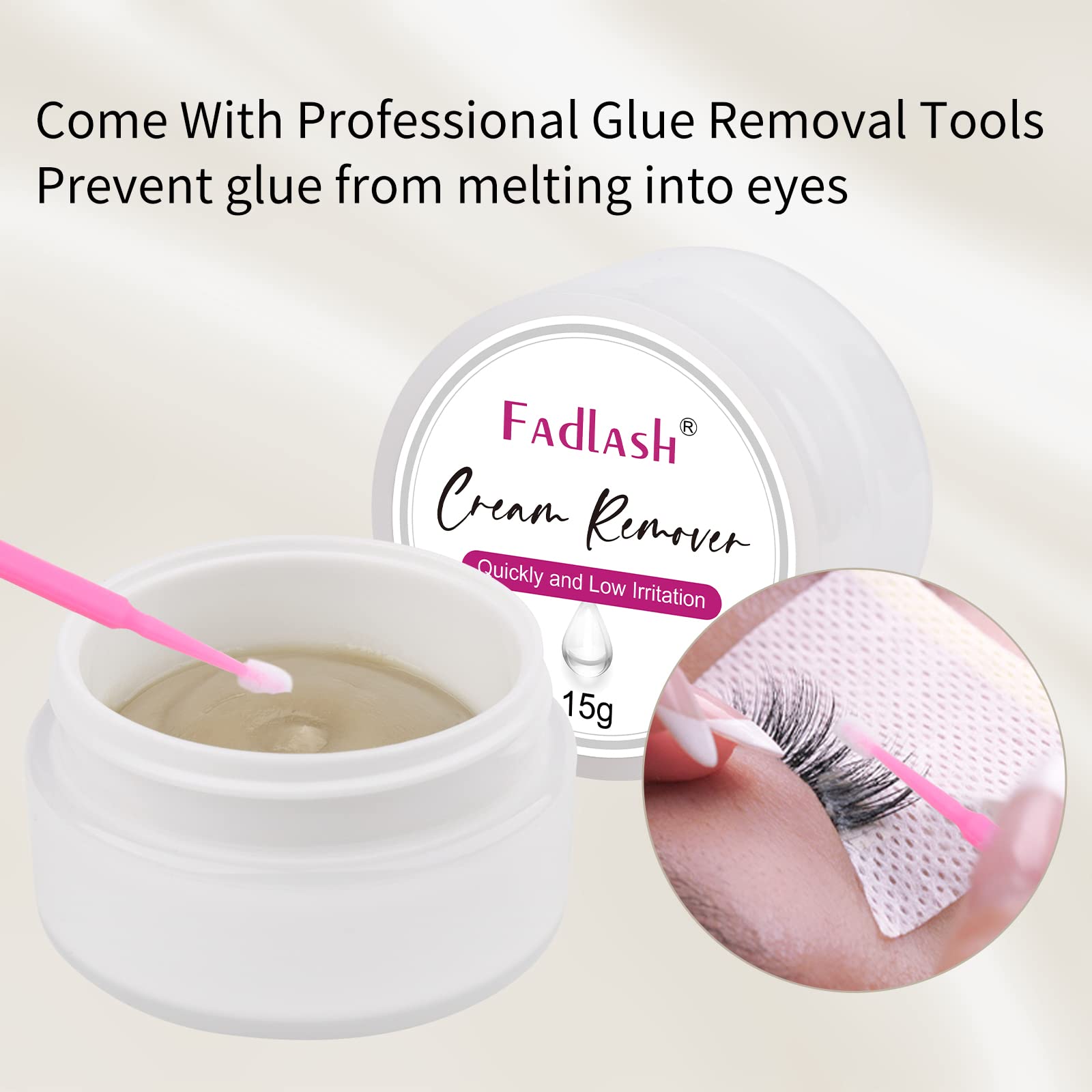 FADLASH Application contrôlée de la crème démaquillante sur les extensions.