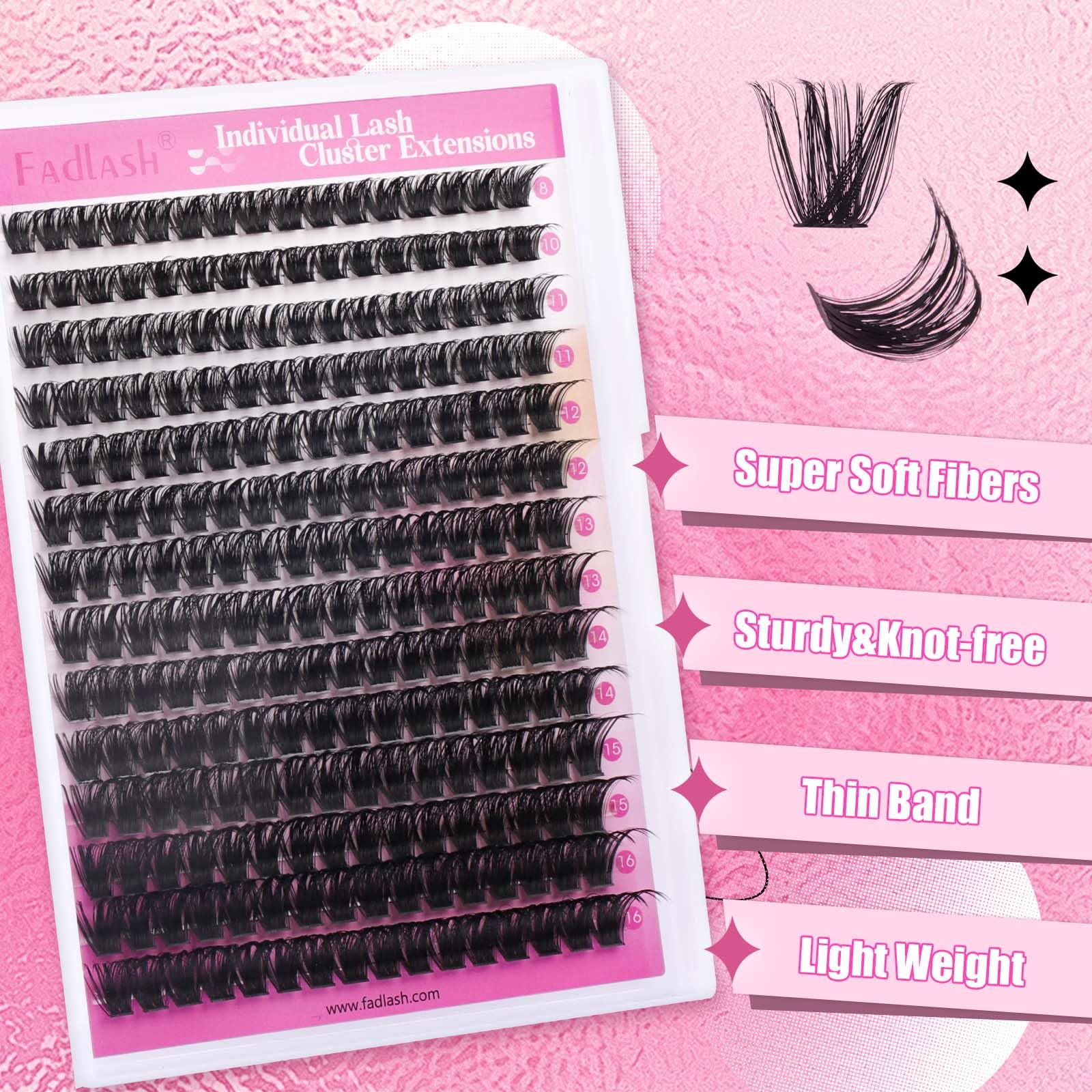 FADLASH grappes cils mélangées, longueurs variées pour des looks personnalisables.