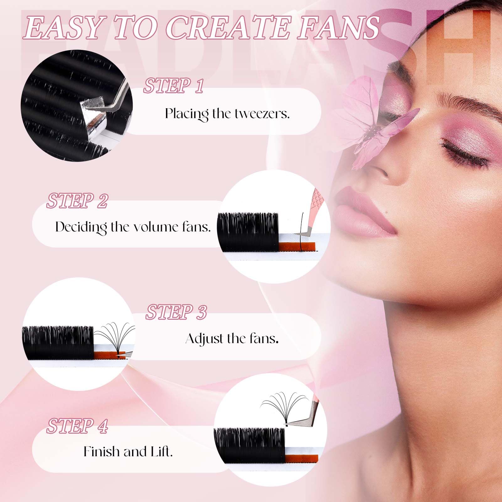 FADLASH cils volume, effet éventail 12mm, emballage professionnel inclus.
