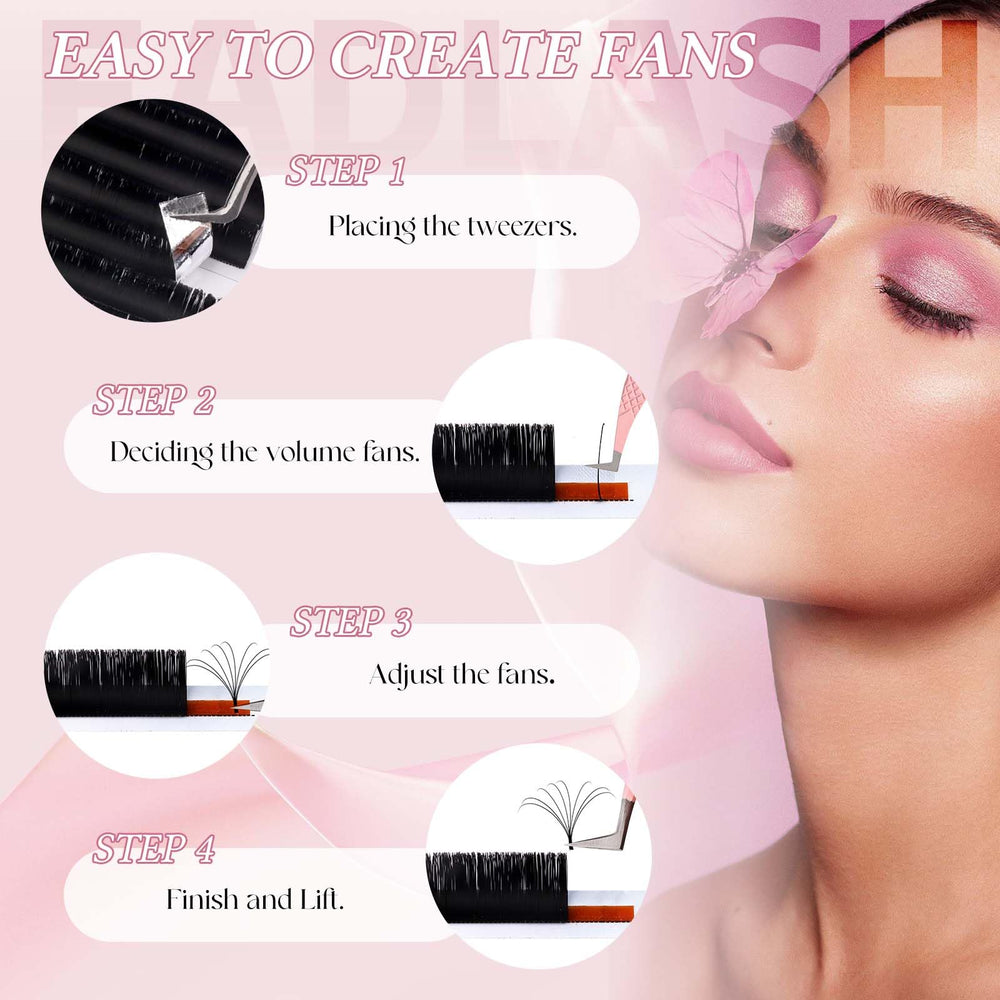 FADLASH cils volume, effet éventail 12mm, emballage professionnel inclus.