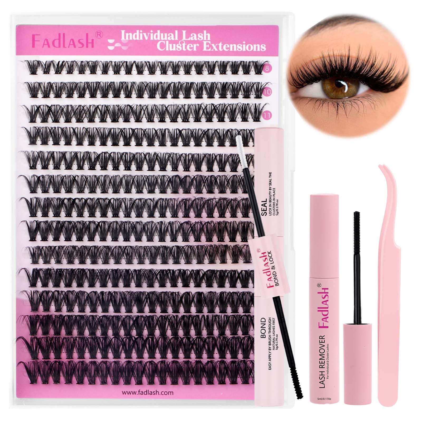 Kit FADLASH avec plateau de cils individuels prêt à l application pour un look naturel.