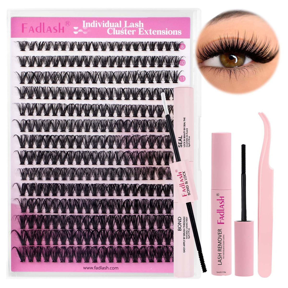 Kit FADLASH avec plateau de cils individuels prêt à l application pour un look naturel.