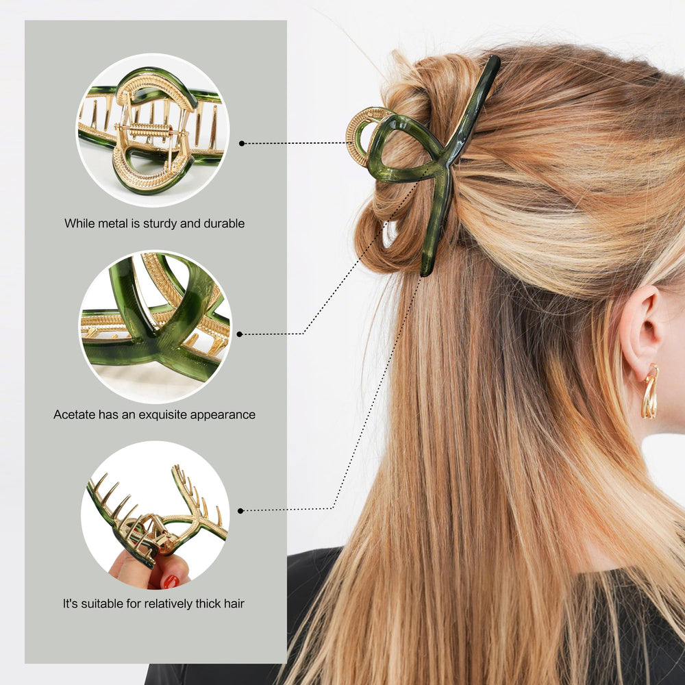 FAELBATY pince cheveux acétate vert brillant – design élégant et durable.