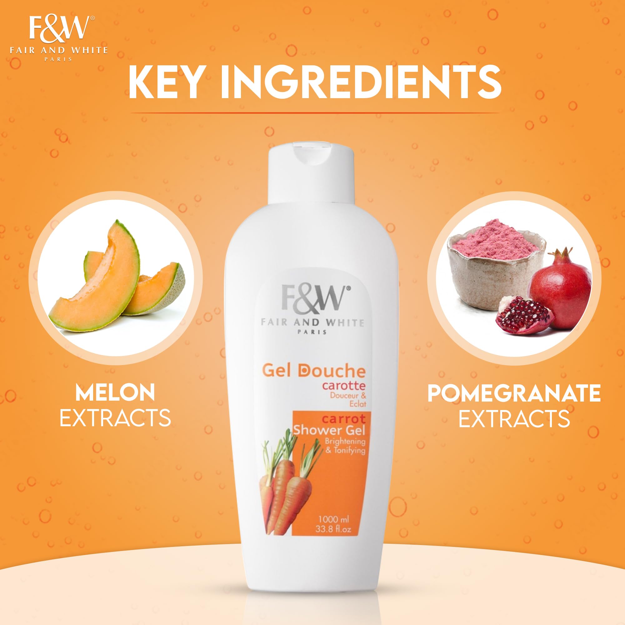 Texture moussante légère de Fair & White Carotte pour une douche agréable.