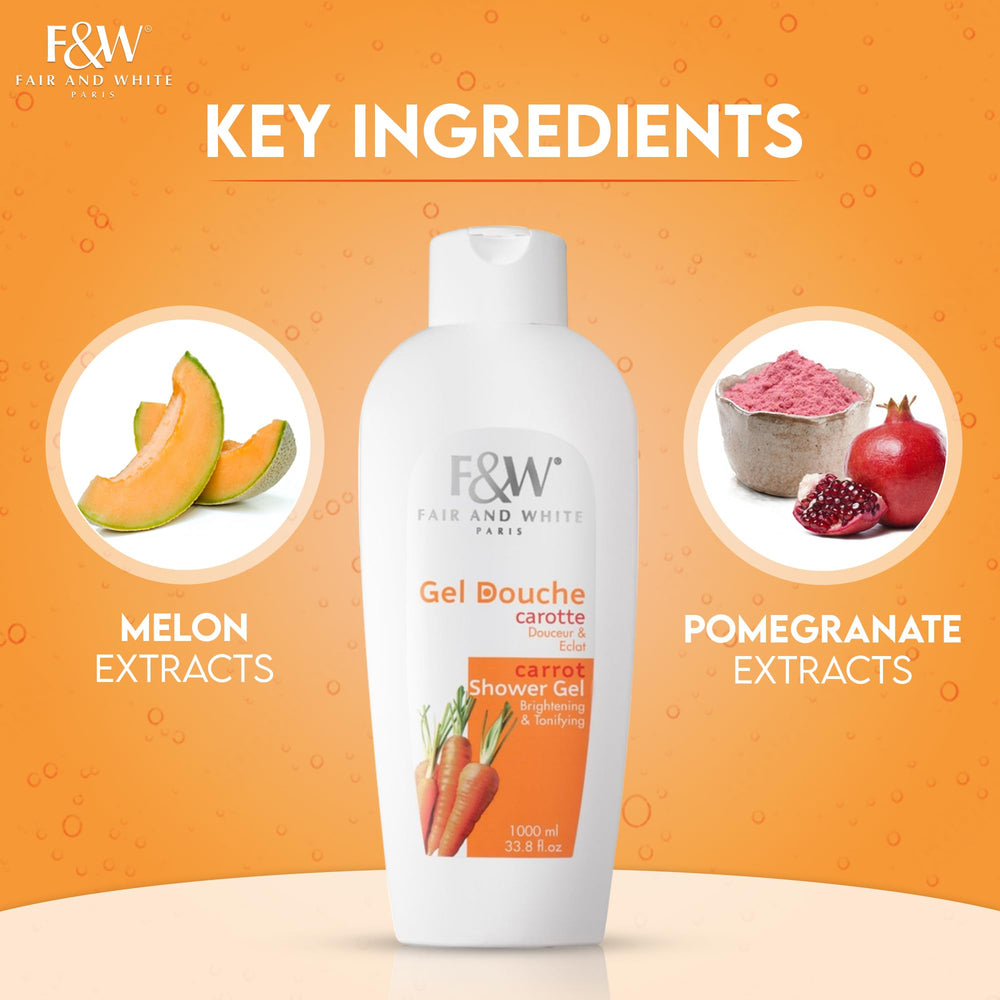 Texture moussante légère de Fair & White Carotte pour une douche agréable.