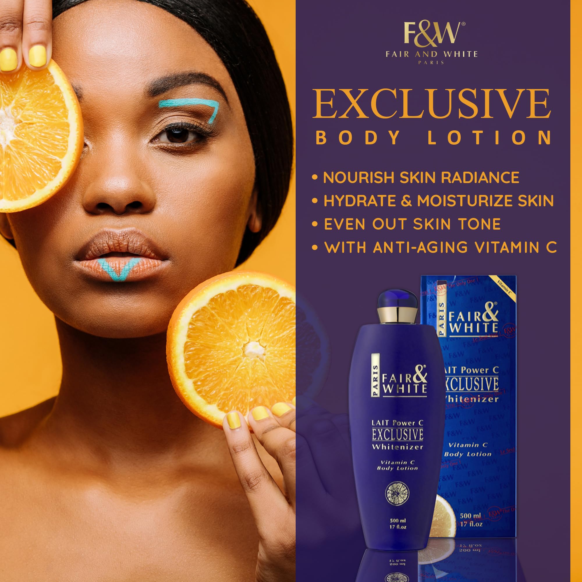 Application FAIR & WHITE sur la peau, routine quotidienne simple.