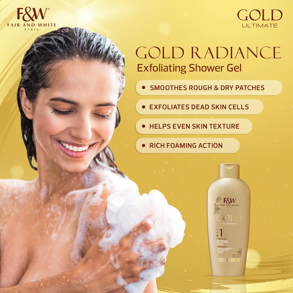 FAIR & WHITE Gold Radiance poudre d'abricot – exfoliation légère pour peau douce.