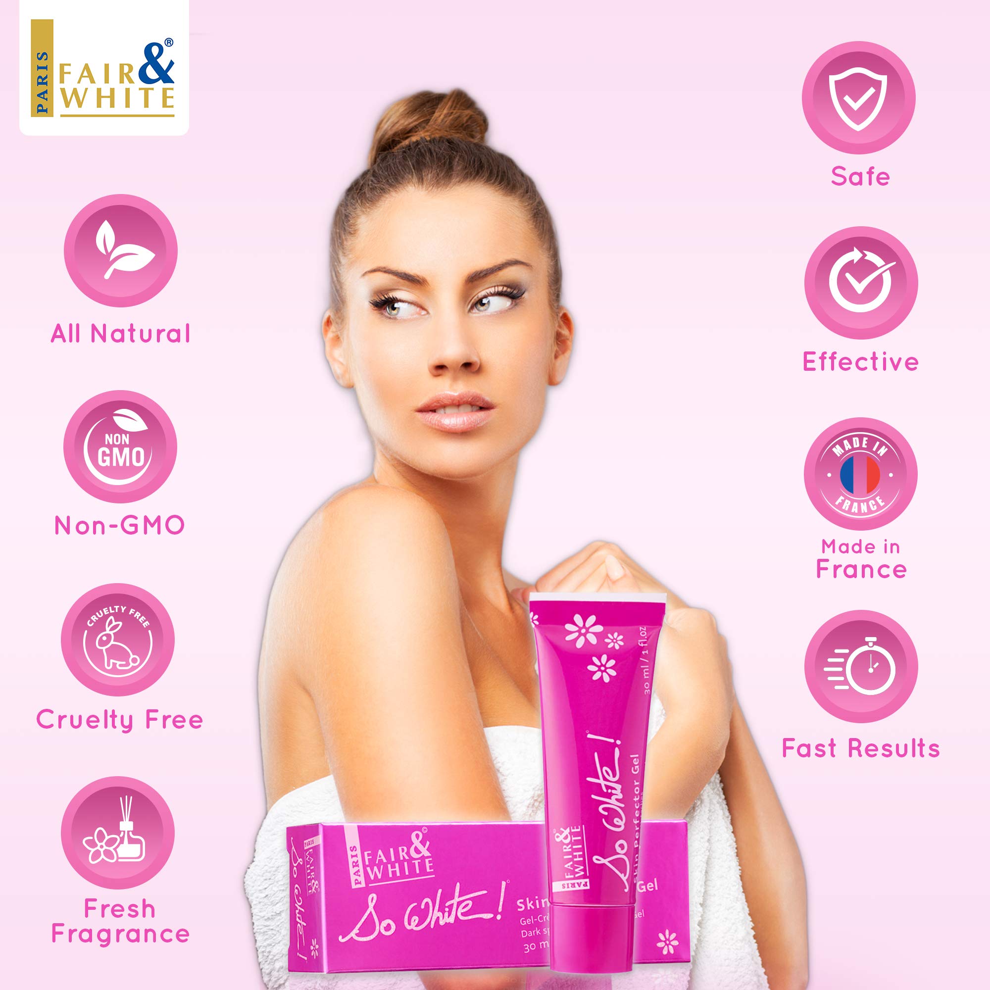 Teint lumineux avec FAIR & WHITE So White Gel après l’application.
