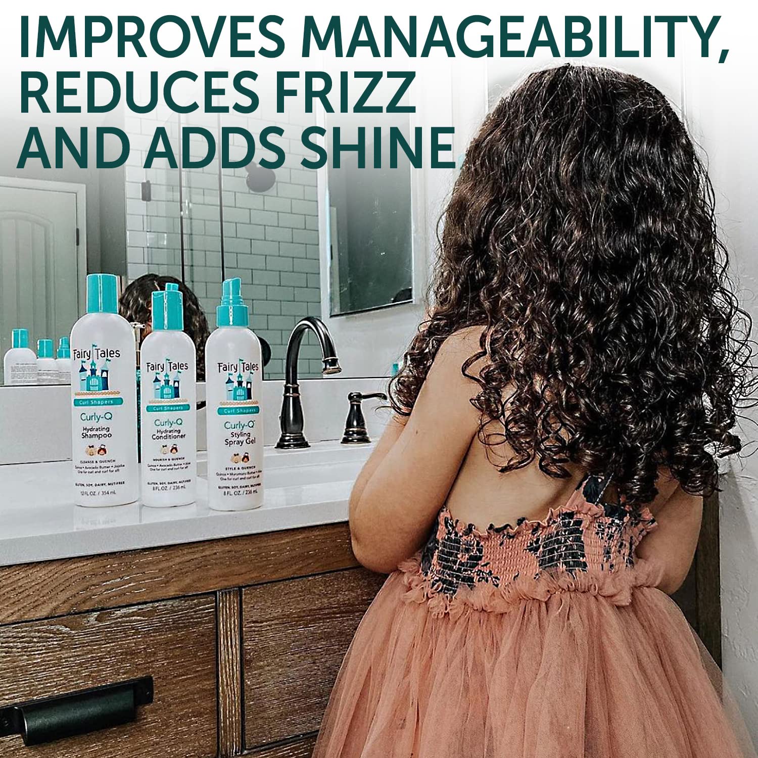 Coiffage quotidien avec Fairy Tales Curly Q, texture légère pour boucles variées.