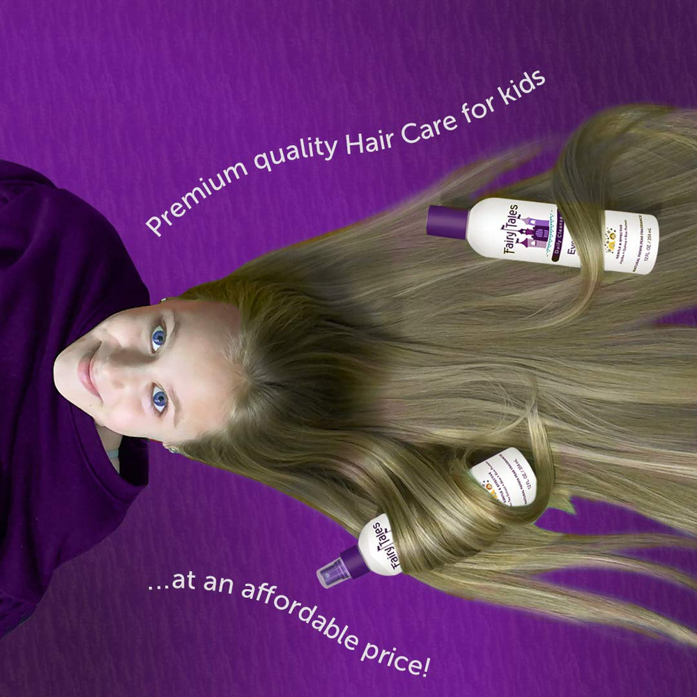 Fairy Tales Daily Cleanse conditioner bottle promotes easy detangling for kids.