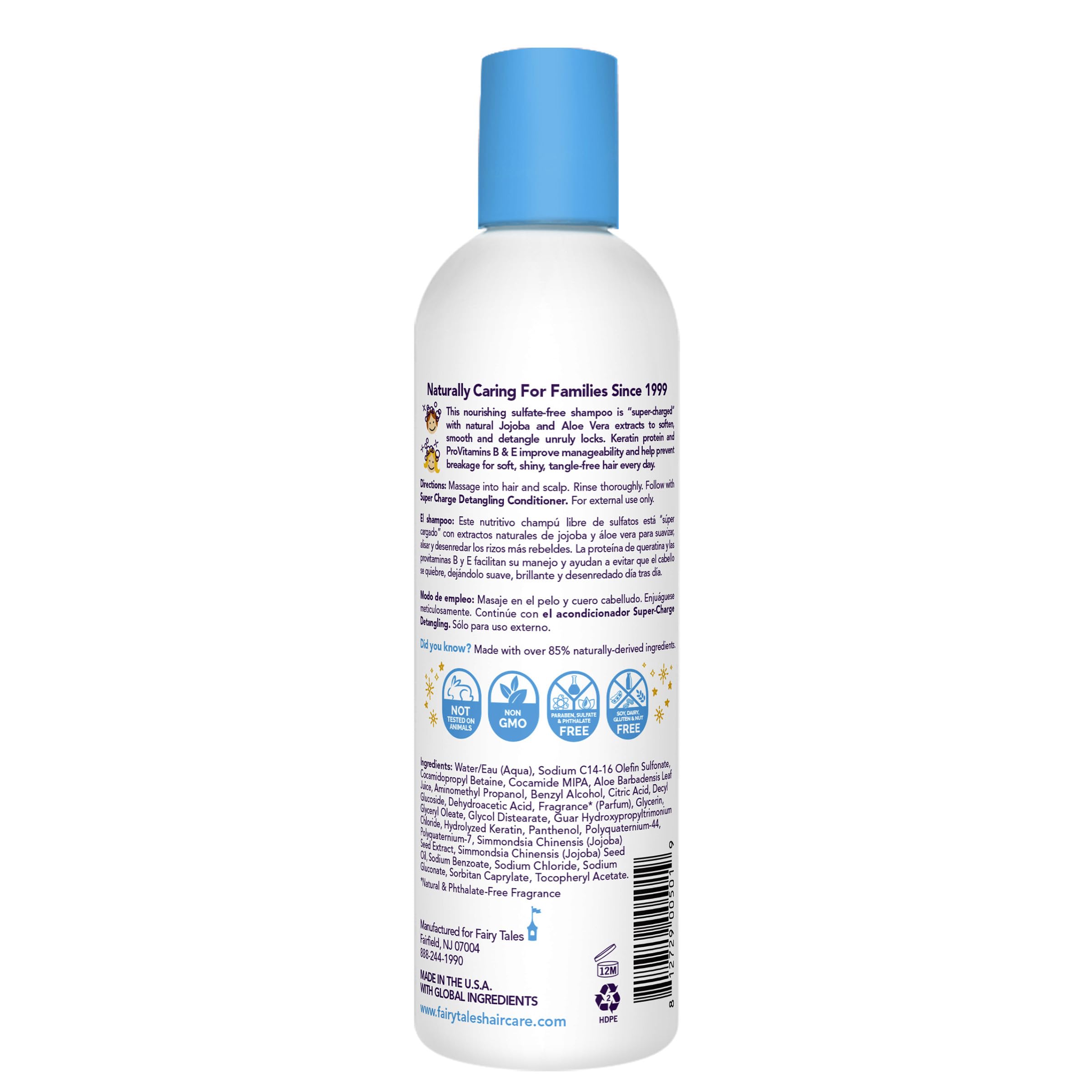Fairy Tales Tangle Tamer étiquette et packaging clairs, pour repérer les bénéfices sans cruauté.