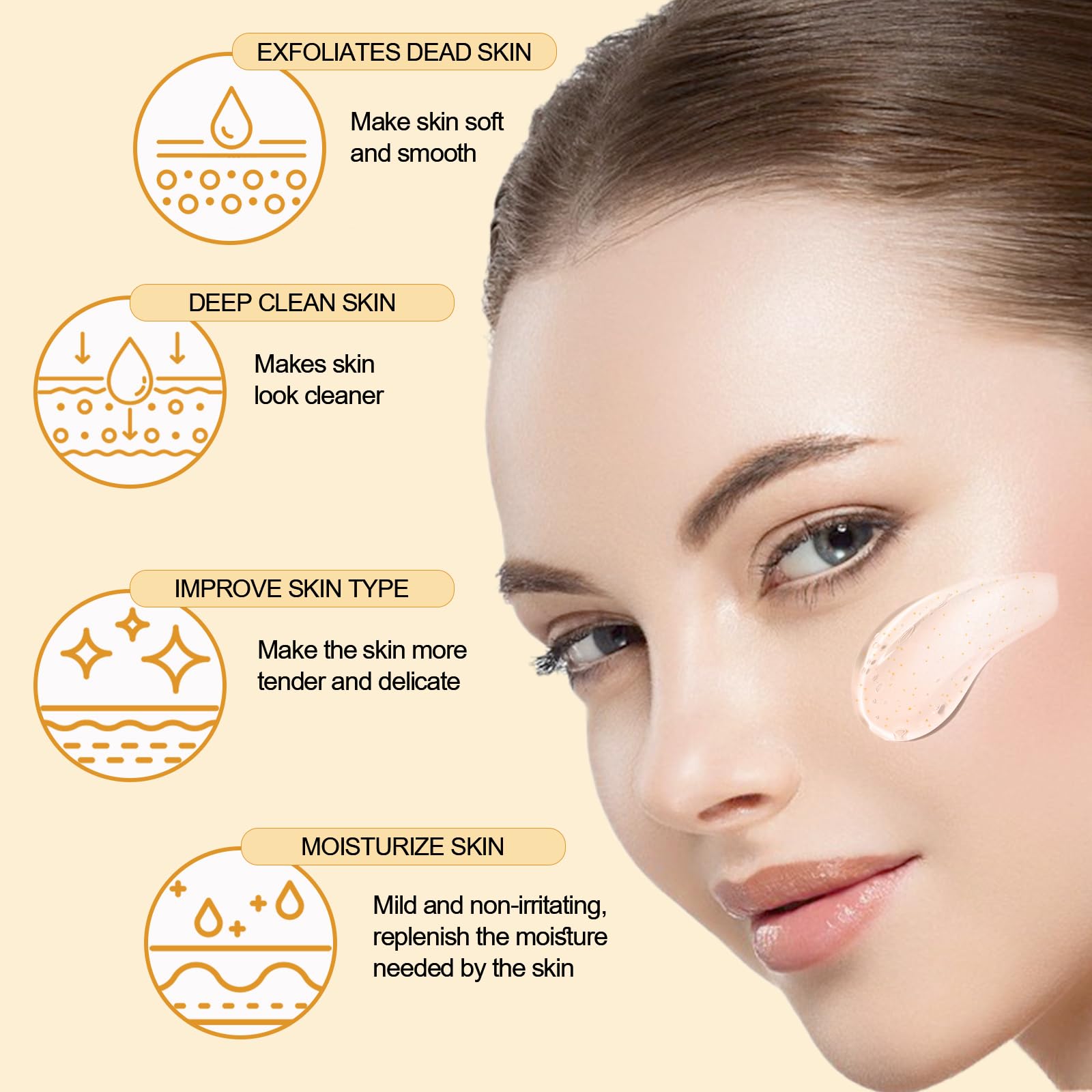 Application du gel exfoliant Fairytalespace sur le visage.