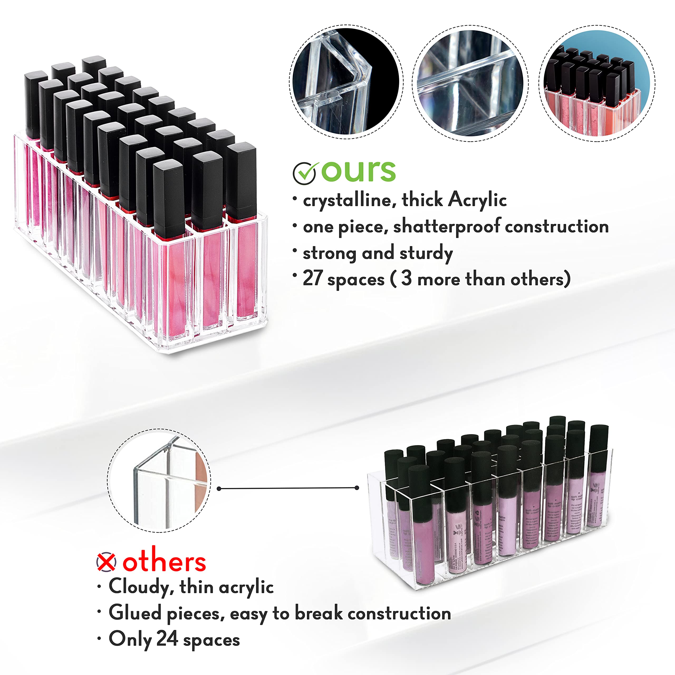 FAJ Gloss à lèvres bouteilles, rangement pratique et transparent.