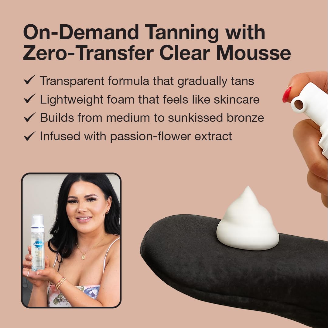 Fake Bake – application mousse légère prête à bronzer uniformément.