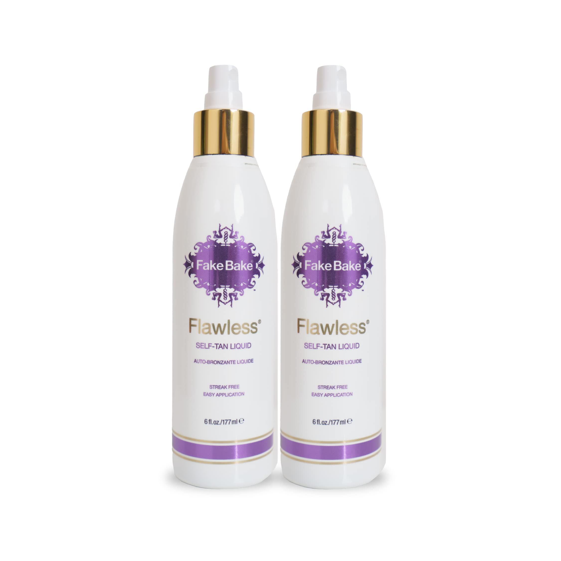 Bouteille Fake Bake Flawless Auto-bronzant montrant le flacon et sa teinte naturelle rapide