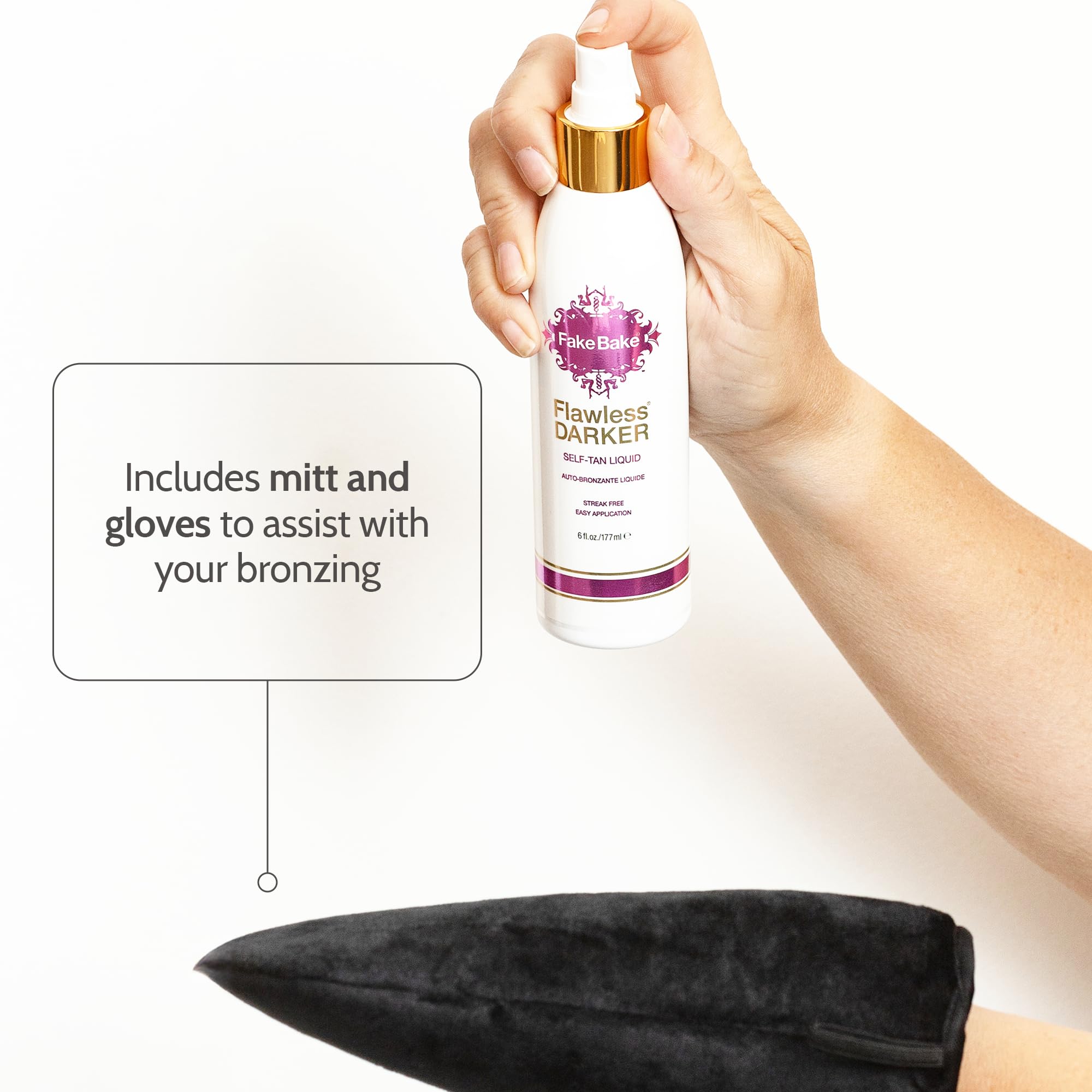 Fake Bake Flawless Darker – guide couleur intégré pour voir où s’applique le produit.