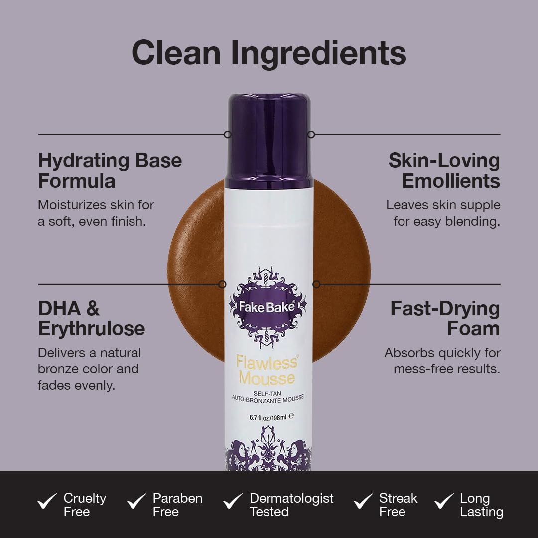 Séchage rapide et parfum coco noir avec Fake Bake Flawless Mousse.