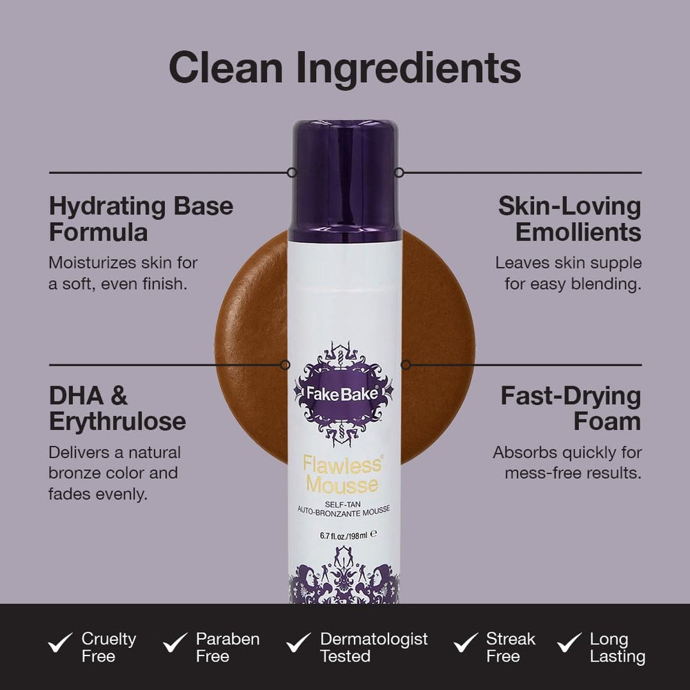 Séchage rapide et parfum coco noir avec Fake Bake Flawless Mousse.
