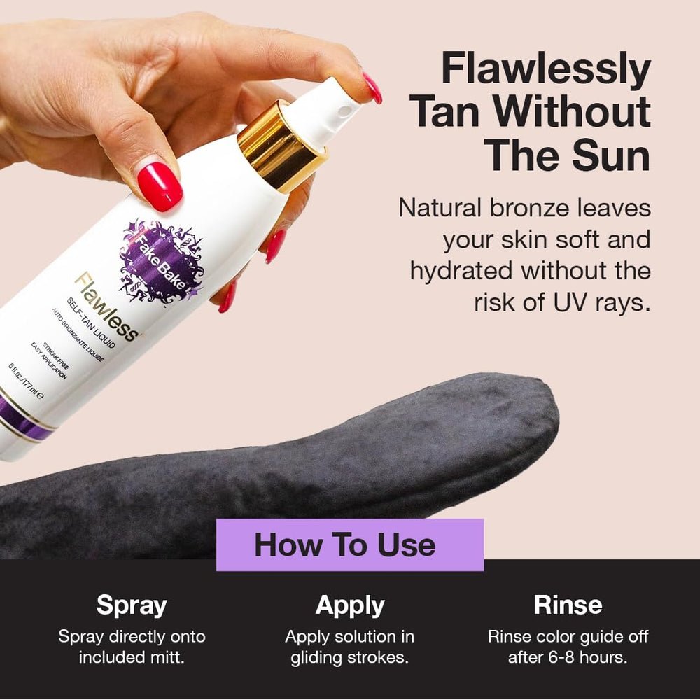 Gants inclus Fake Bake pour éviter les taches lors du bronzage.