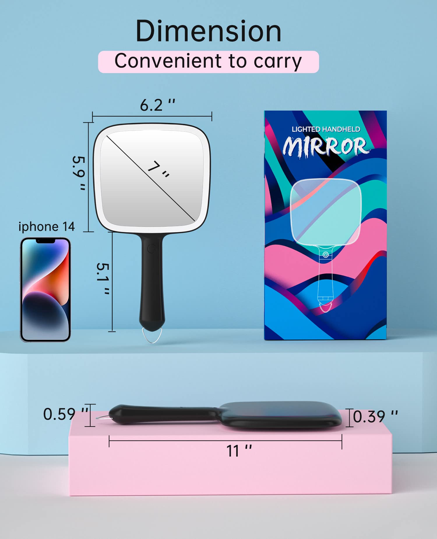 Miroir Famihomii: accroche et support intégrés pour un rangement pratique.